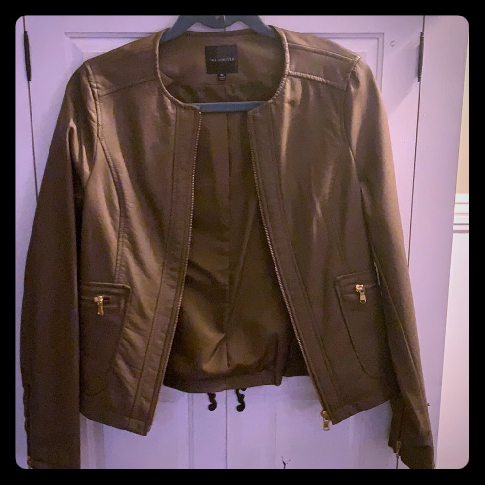 Taupe colored Faux Leather Moto Jacket